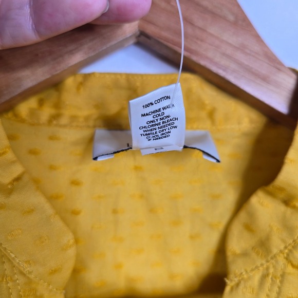 LOFT Womens Top Blouse Size S Yellow Ruffle Button Front‎ Short Sleeve - Picture 5 of 5